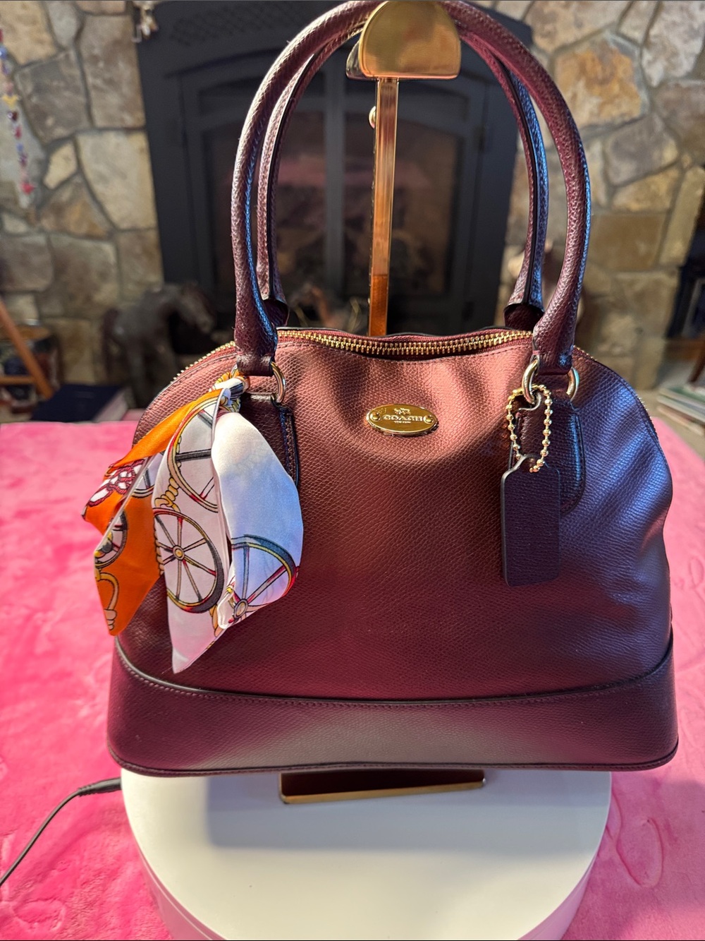 Coach Metallic Purple Pebbled Dome Satchel Gold Chain Strap Excellent - Picture 4 of 15